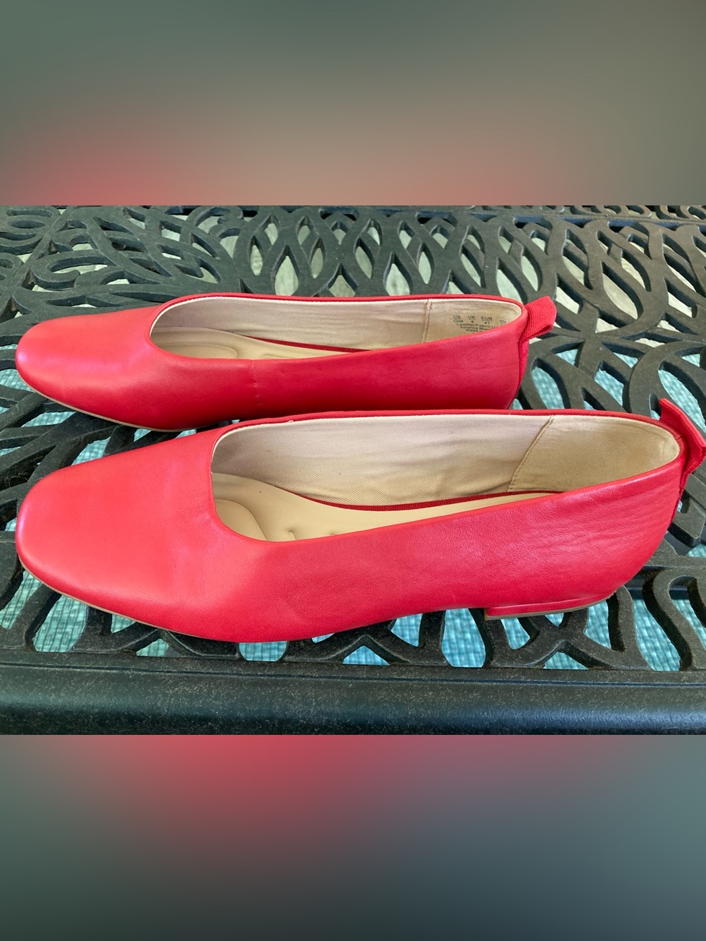 Franco Sarto Red Leather Square-Toe Ballet Flats
